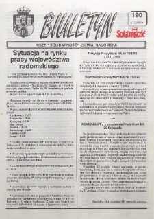 Biuletyn NSZZ "Solidarność" Ziemia Radomska, 1993, nr 190