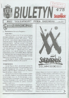 Biuletyn NSZZ "Solidarność" Ziemia Radomska, 2000, nr 475
