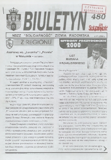 Biuletyn NSZZ "Solidarność" Ziemia Radomska, 2000, nr 480