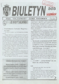 Biuletyn NSZZ "Solidarność" Ziemia Radomska, 2001, nr 505