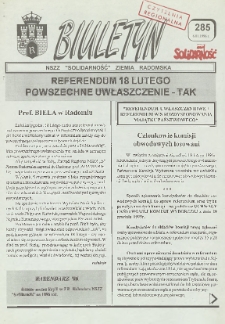 Biuletyn NSZZ "Solidarność" Ziemia Radomska, 1996, nr 285