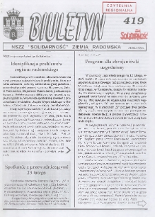 Biuletyn NSZZ "Solidarność" Ziemia Radomska, 1999, nr 419