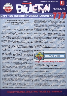 Biuletyn NSZZ "Solidarność" Ziemia Radomska, 2016, nr 777
