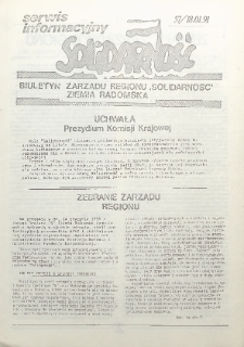 Biuletyn NSZZ "Solidarność" Ziemia Radomska, 1991, nr 57
