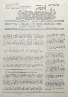 Biuletyn NSZZ "Solidarność" Ziemia Radomska, 1991, nr 60