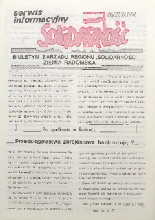 Biuletyn NSZZ "Solidarność" Ziemia Radomska, 1991, nr 86