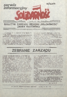 Biuletyn NSZZ "Solidarność" Ziemia Radomska, 1991, nr 91