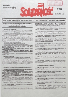 Biuletyn NSZZ "Solidarność" Ziemia Radomska, 1993, nr 170