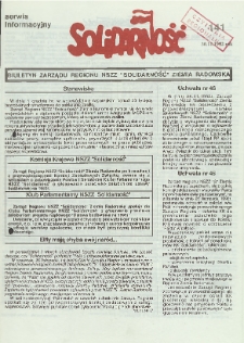 Biuletyn NSZZ "Solidarność" Ziemia Radomska, 1992, nr 141