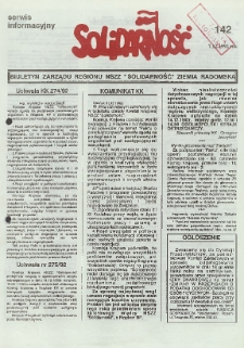 Biuletyn NSZZ "Solidarność" Ziemia Radomska, 1992, nr 142