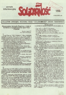 Biuletyn NSZZ "Solidarność" Ziemia Radomska, 1993, nr 159