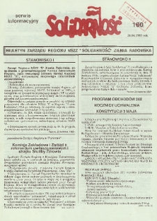 Biuletyn NSZZ "Solidarność" Ziemia Radomska, 1993, nr 160