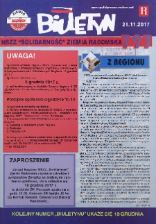 Biuletyn NSZZ "Solidarność" Ziemia Radomska, 2017, nr 797
