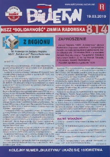Biuletyn NSZZ "Solidarność" Ziemia Radomska, 2019, nr 814