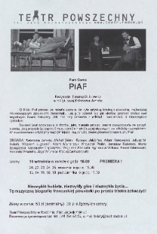 [Ulotka Pam Gems „Piaf”] / Teatr Powszechny im. Jana Kochanowskiego w Radomiu