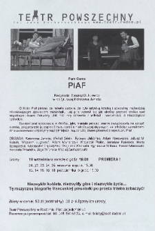 [Ulotka Pam Gems &bdquo;Piaf&rdquo;] / Teatr Powszechny im. Jana Kochanowskiego w Radomiu