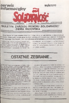 Biuletyn NSZZ "Solidarność" Ziemia Radomska, 1992, nr 101