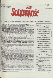 Biuletyn NSZZ "Solidarność" Ziemia Radomska, 1992, nr 111