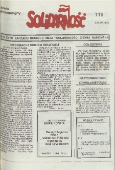 Biuletyn NSZZ "Solidarność" Ziemia Radomska, 1992, nr 115