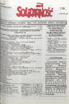 Biuletyn NSZZ "Solidarność" Ziemia Radomska, 1992, nr 118