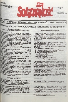 Biuletyn NSZZ "Solidarność" Ziemia Radomska, 1992, nr 125