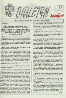 Biuletyn NSZZ "Solidarność" Ziemia Radomska, 1994, nr 193