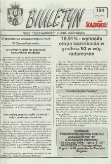 Biuletyn NSZZ "Solidarność" Ziemia Radomska, 1994, nr 194
