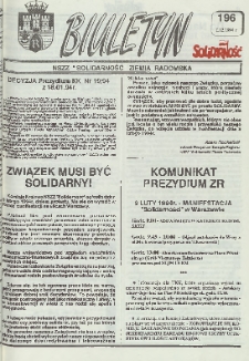 Biuletyn NSZZ "Solidarność" Ziemia Radomska, 1994, nr 196