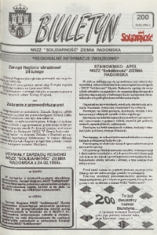Biuletyn NSZZ "Solidarność" Ziemia Radomska, 1994, nr 200