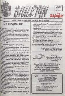 Biuletyn NSZZ "Solidarność" Ziemia Radomska, 1994, nr 209