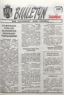 Biuletyn NSZZ "Solidarność" Ziemia Radomska, 1995, nr 240