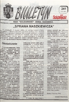 Biuletyn NSZZ "Solidarność" Ziemia Radomska, 1995, nr 241