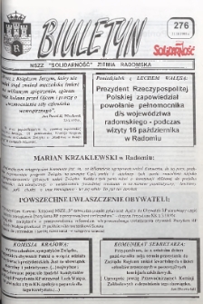 Biuletyn NSZZ "Solidarność" Ziemia Radomska, 1995, nr 276
