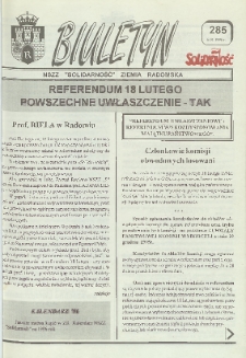 Biuletyn NSZZ "Solidarność" Ziemia Radomska, 1995, nr 285