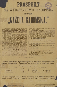 Prospekt na wydawnictwo czasopisma pod tytułem „Gazeta Radomska"