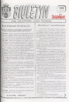 Biuletyn NSZZ "Solidarność" Ziemia Radomska, 1998, nr 398