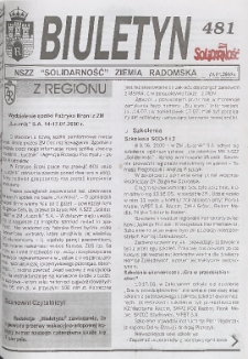 Biuletyn NSZZ "Solidarność" Ziemia Radomska, 2000, nr 481