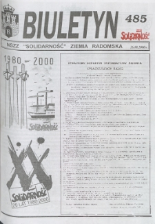 Biuletyn NSZZ "Solidarność" Ziemia Radomska, 2000, nr 485
