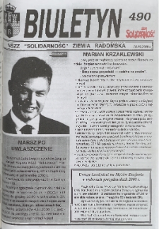 Biuletyn NSZZ "Solidarność" Ziemia Radomska, 2000, nr 490