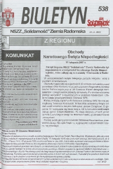 Biuletyn NSZZ "Solidarność" Ziemia Radomska, 2001, nr 538
