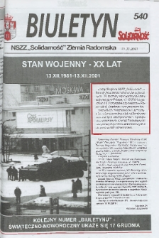 Biuletyn NSZZ "Solidarność" Ziemia Radomska, 2001, nr 540