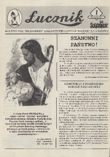 Łucznik : Biuletyn NSZZ "Solidarność" Zakład&oacute;w Metalowych "Łucznik" S.A. w Radomiu, 1995, nr 1