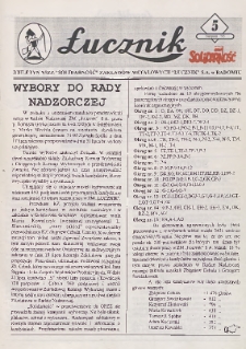 Łucznik : Biuletyn NSZZ "Solidarność" Zakład&oacute;w Metalowych "Łucznik" S.A. w Radomiu, 1995, nr 5