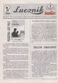 Łucznik : Biuletyn NSZZ "Solidarność" Zakład&oacute;w Metalowych "Łucznik" S.A. w Radomiu, 1995, nr 6