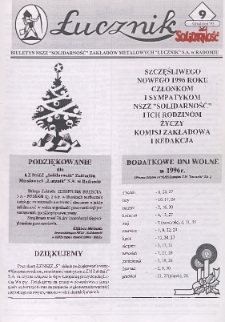 Łucznik : Biuletyn NSZZ "Solidarność" Zakładów Metalowych "Łucznik" S.A. w Radomiu, 1995, nr 9