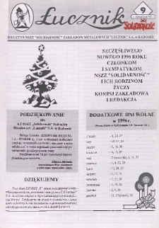 Łucznik : Biuletyn NSZZ "Solidarność" Zakład&oacute;w Metalowych "Łucznik" S.A. w Radomiu, 1995, nr 9
