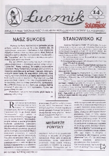 Łucznik : Biuletyn NSZZ "Solidarność" Zakład&oacute;w Metalowych "Łucznik" S.A. w Radomiu, 1996, nr 14