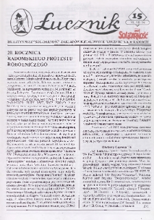 Łucznik : Biuletyn NSZZ "Solidarność" Zakład&oacute;w Metalowych "Łucznik" S.A. w Radomiu, 1996, nr 15
