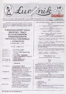 Łucznik : Biuletyn NSZZ "Solidarność" Zakładów Metalowych "Łucznik" S.A. w Radomiu, 1996, nr 18
