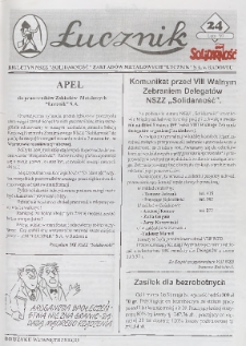 Łucznik : Biuletyn NSZZ "Solidarność" Zakład&oacute;w Metalowych "Łucznik" S.A. w Radomiu, 1996, nr 24